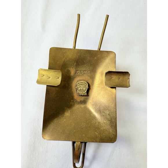 Vtg Brass Wheelbarrow Ashtray Marked Columbia With Pre-Columbian Metal Mask - Picture 2 of 13
